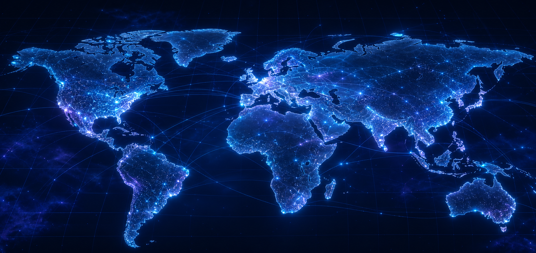 Mapa mundial holográfico com conexões entre países